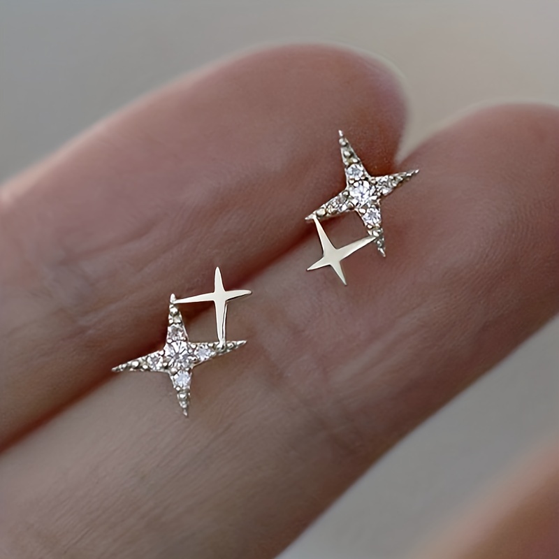 Image of Trendy Inlay Zirconia Double Earrings For Women Proposal Engagement Party Jewelry Gift