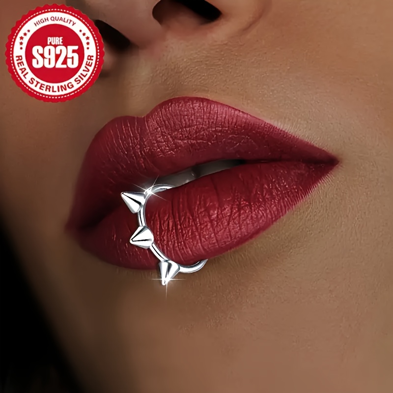 TEMU 1pc, Gothic 925 Sterling Silver Lip Ring, Non Perforated Lip Sleeve Ear Clip, Hip-hop Fashion, 0.9g, Hypoallergenic, Suitable For Daily Wear, Parties, Music Festivals, Halloween - All