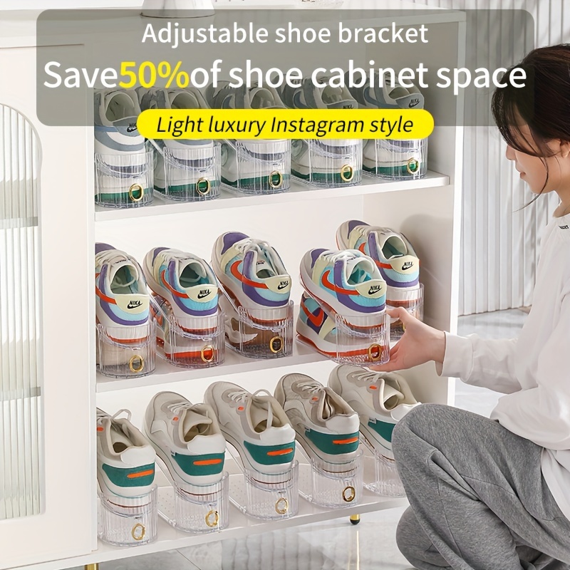 10-Pack Plastic Folding Shoe Rack Organizer, Double-Deck Storage Holder