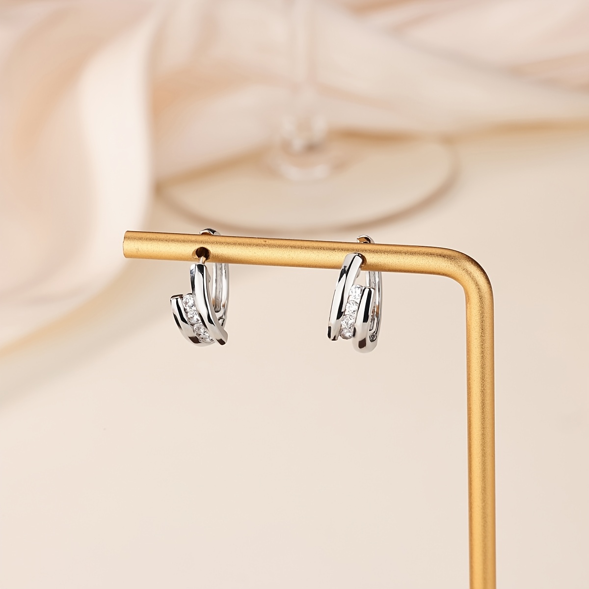 Women's Irregular Round Ear Hoops with Synthetic Zirconia