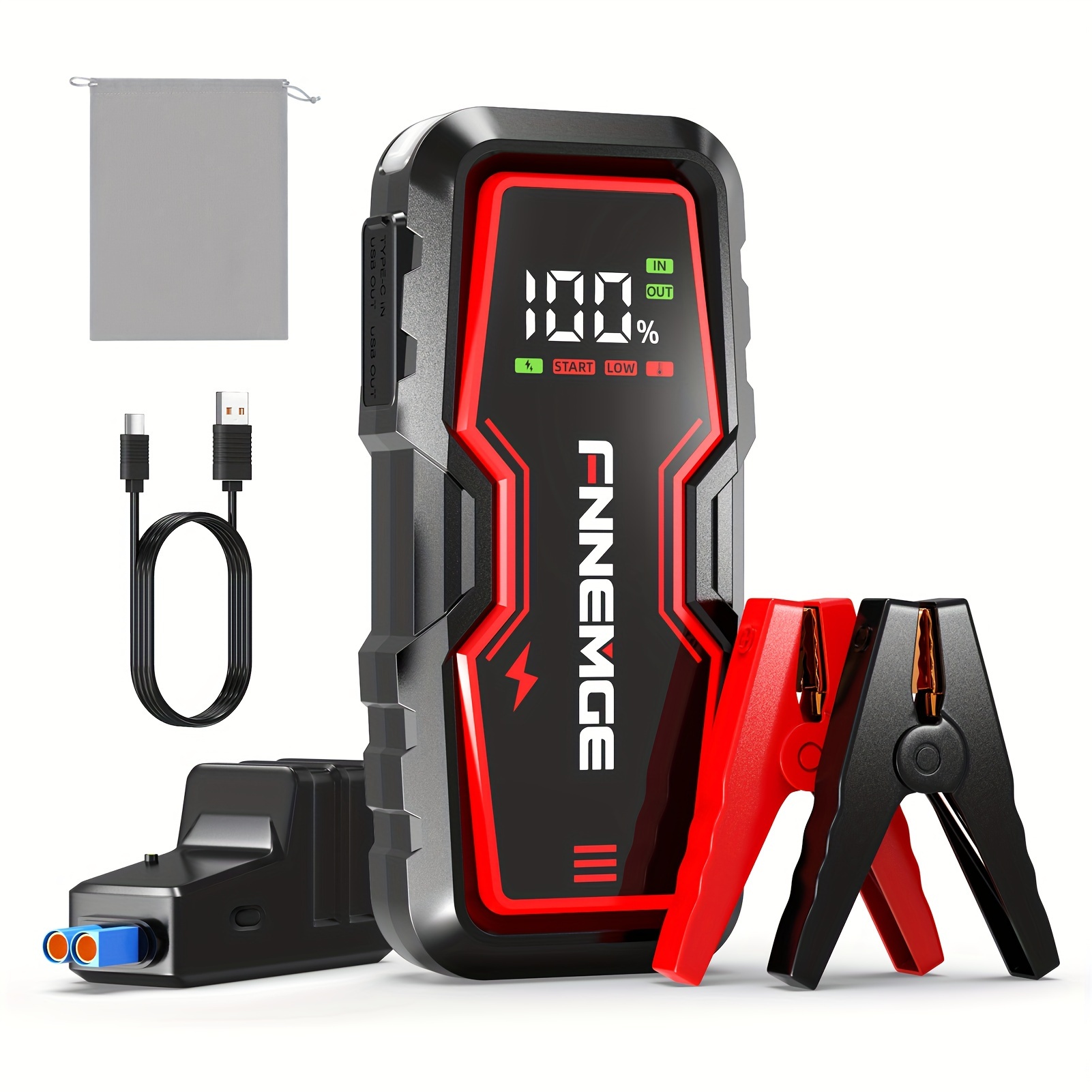 

Démarreur de saut de voiture, 3000A Peak 12V Démarreur de batterie de voiture (jusqu'à 8.0L ou 6.5L diesel), avec port de sortie USB, lumière LED.