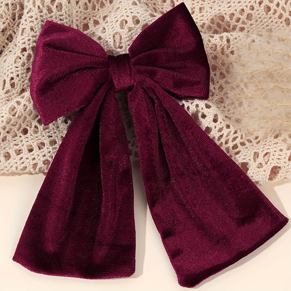 

Elegant Velvet Bow Hair Clip For Girls - Large, Non-slip Alligator Barrette In Mixed Colors - Perfect Fashion Accessory For Winter & Christmas