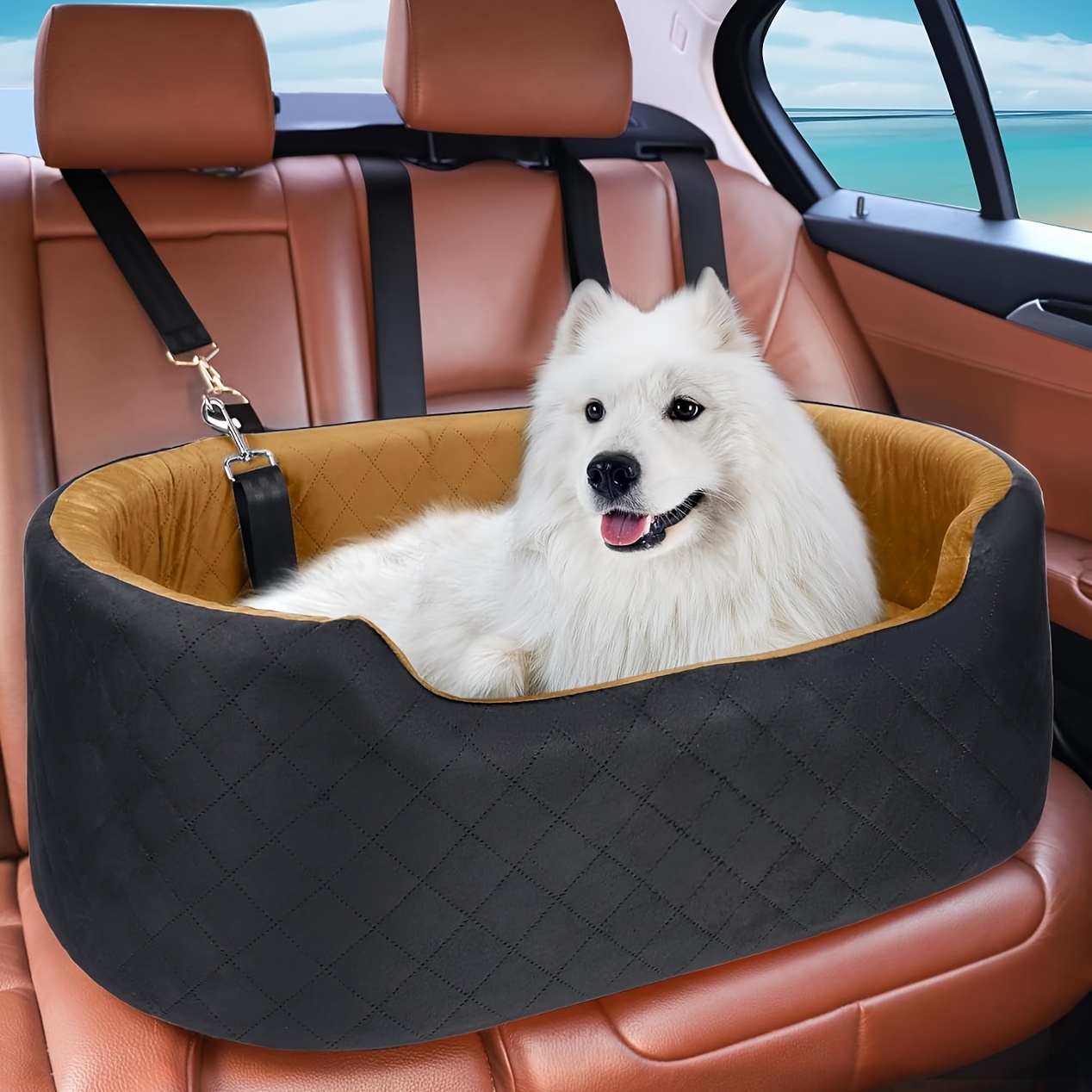 Hunde-Autositz Mit Memory-Schaum Für Kleine & Mittlere Hunde Bis 15,9 Kg | Höher Gelegt, Waschbar, Inkl. Sicherheitsleine & Aufbewahrungstaschen - Grau