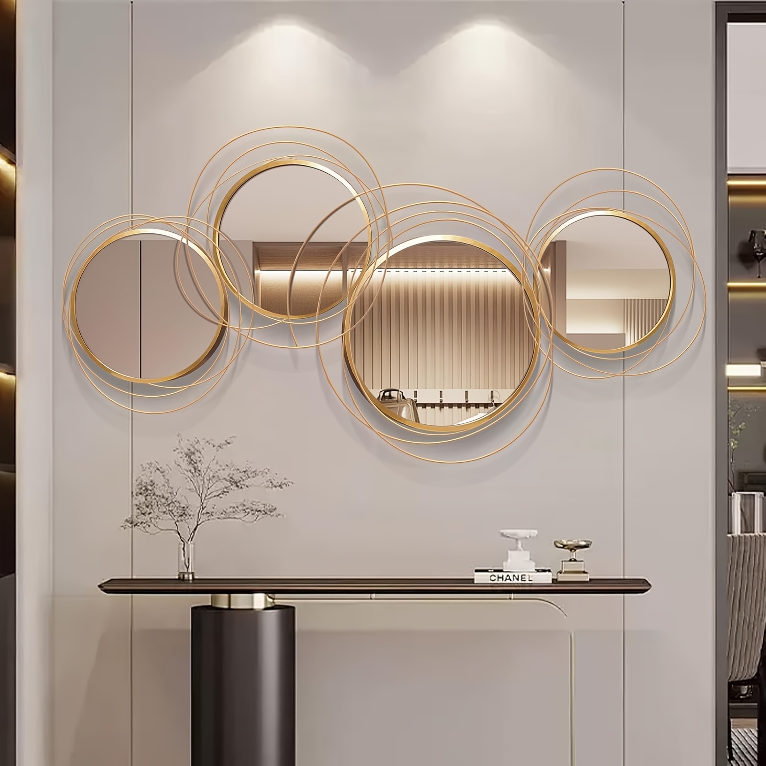 Elegant Modern Golden Star Ring Wall Mirror - 43.3" x 20.5"