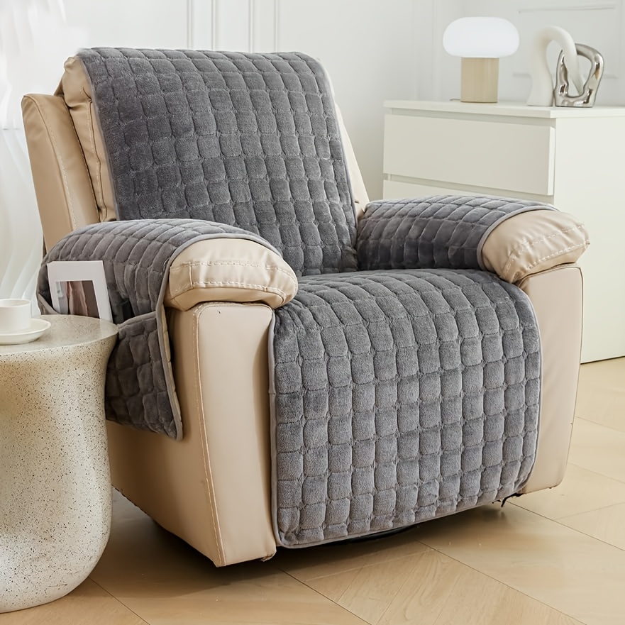 TEMU [square Chesterfield] 1pc Flannel Quilted Recliner Cover Soft Non-slip Sofa Cover Washable Furniture Protector For Dogs And Pets, Thick Flannel