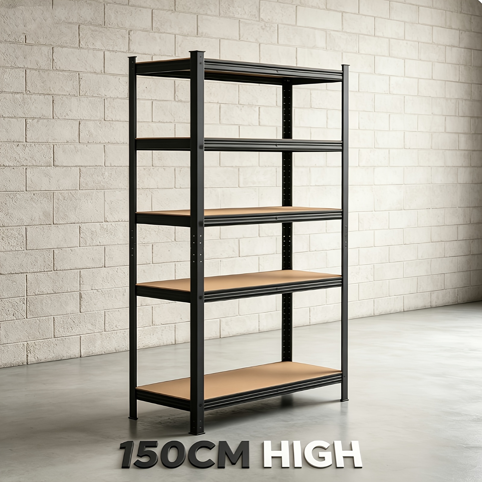 TEMU Heavy Duty 5-tier Garage Shelving Unit, Black Adjustable Metal Shelf Rack, 175kg Capacity Per Shelf, Boltless Steel Storage Shelves, Perfect For
