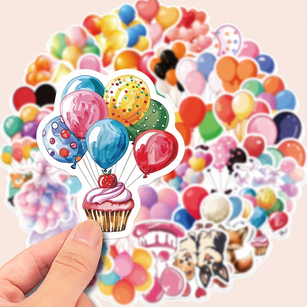 Image of 50pcs Holiday Balloon Waterproof Doodle Stickers For Decorating Computers, Phones, Laptops, Water Bottles, Helmets, Guitars, And Luggage