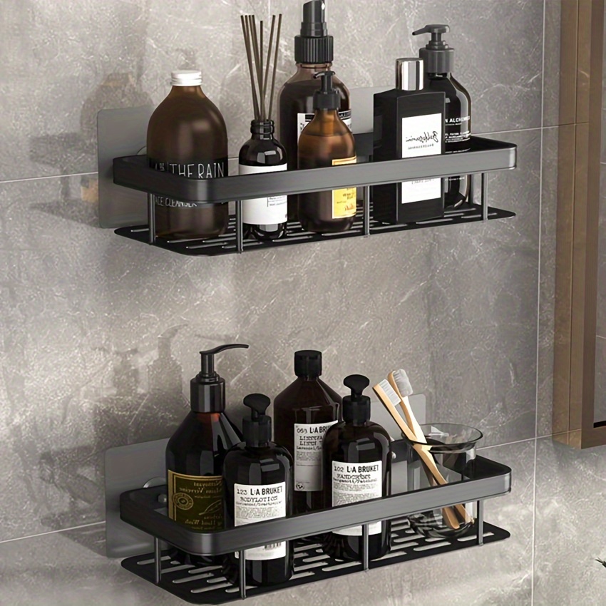 

Easy-install Aluminum Shower Caddy - No Drill, Wall-mounted Bathroom & Kitchen Storage Rack For Shampoo, Conditioner & More - Sleek Black Shower Accessories Shower Shelves For Inside Shower