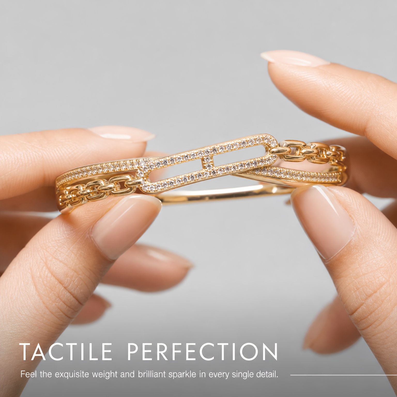 Hollow-out S-link Chain Spliced Zirconia Golden Bracelet