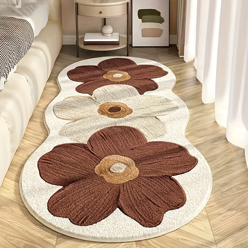 TEMU Flower Bath Rug, Funny Floral Bath Mat, Soft Plush Fluffy Brown Rug, Absorbent, Non-slip For Bathroom, Kitchen Sink, Bedroom, And Living Room