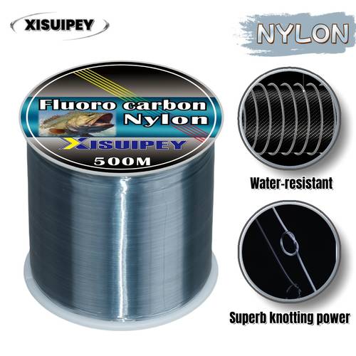 500m 546yd oxygen carbon coated high strength nylon fishing with glossy casting and durable wear resistant line carbon coated fishing line transparent carbon fiber leader line ice fishing line fly fishing line