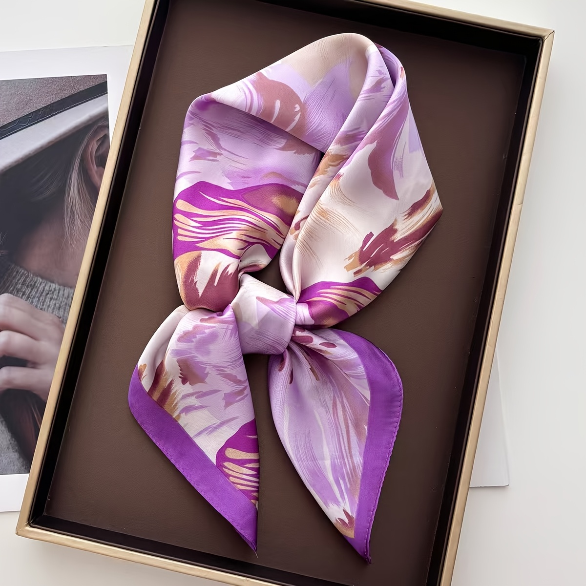 TEMU Pañuelo de lujo floral abstracto de 70 cm, chal cuadrado estampado de 70x70 cm, , accesorio pequeño para el cabello, pañuelo de cuello para