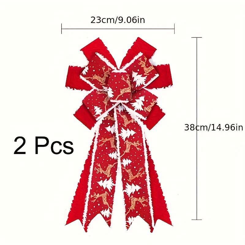 Image of 2pcs Extra Large Wreath Bows With Golden Reindeer Design, 66.04x30.48 Cm - Durable Polyester Outdoor Holiday Decorations For Trees And Home, Christmas Tree Bows Halloween Decorations