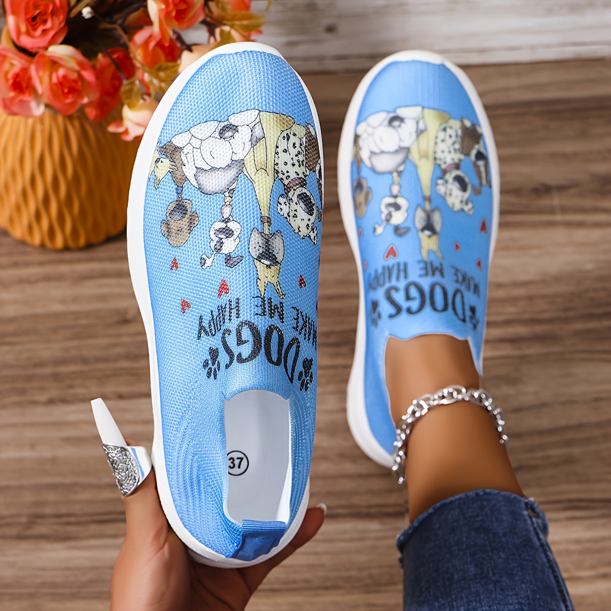 

Breathable Women's Slip-on Sneakers - Casual Cartoon Print, Lightweight & Comfortable Walking Shoes With Non-slip Tpr Sole