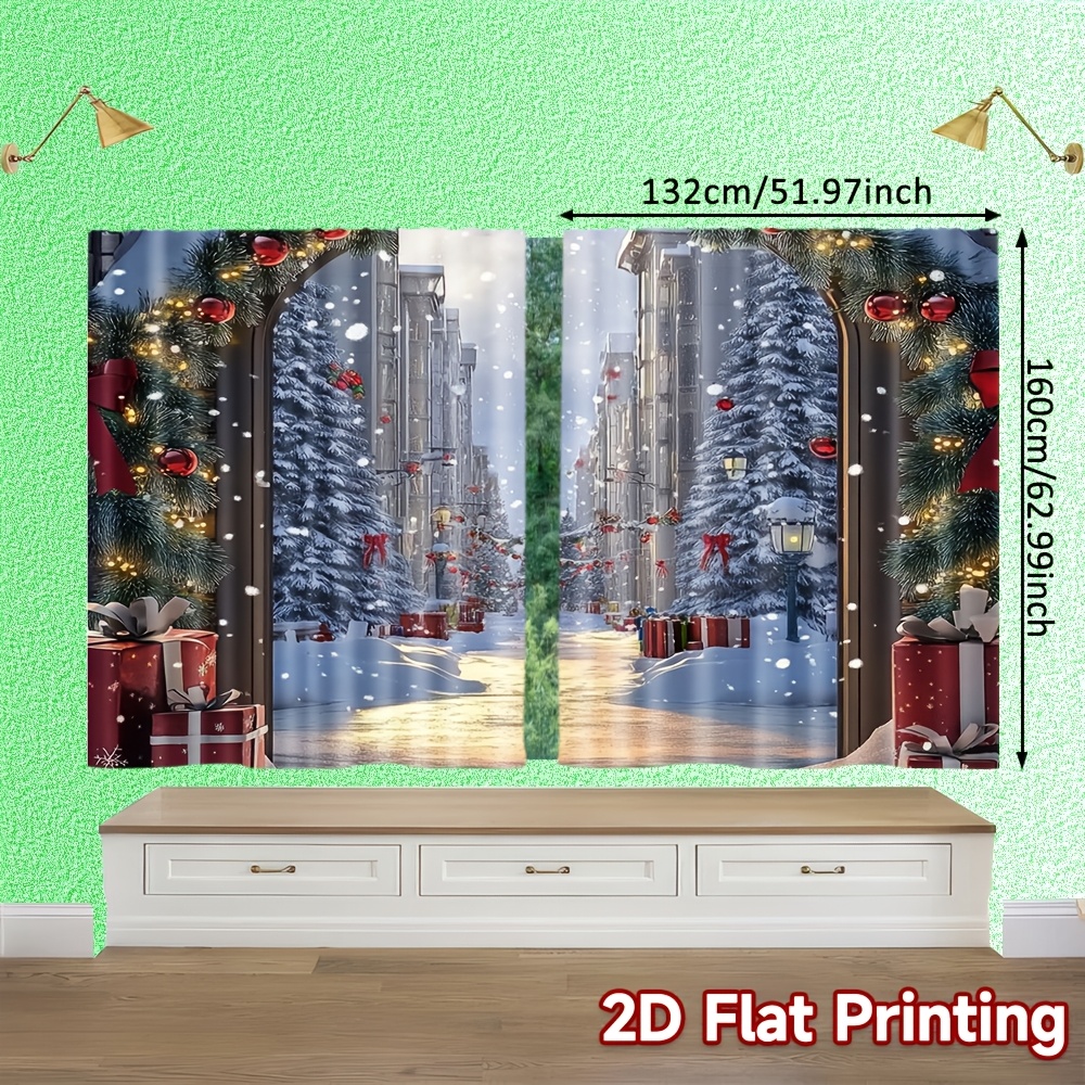TEMU 2d Flat - 2d Flat - 2pcs, 2d Flat, Curtains Ball & Flower Frame Versatile Fabric (without Rod, No Movement, No Battery) Art Deco Festive Use For