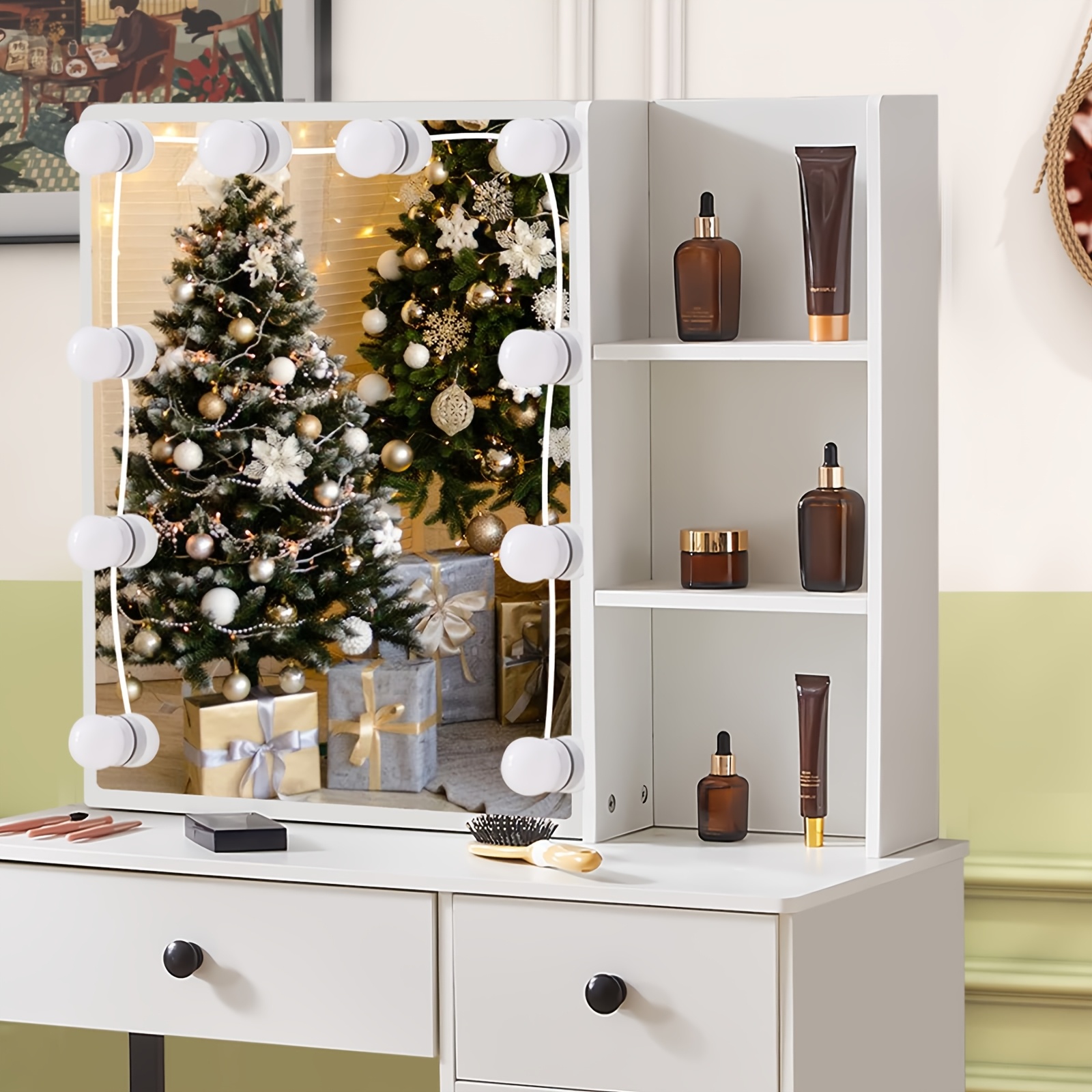 Dressing Table LED Sliding Mirror and Makeup Vanity Table Set