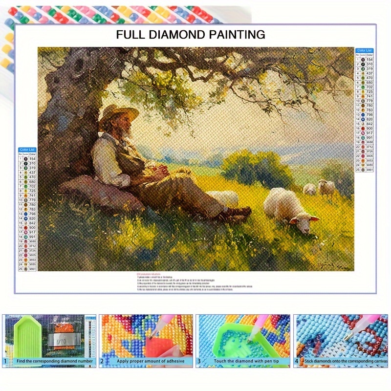 

5d Diamond Painting Kit For Adults, With Sheep & Shepherd, Full Drill Round Diamond Art, Diy Craft Set, Mosaic Home Wall Decor, Frameless Gift For Beginners, Hobbyists (40cm X 50cm)