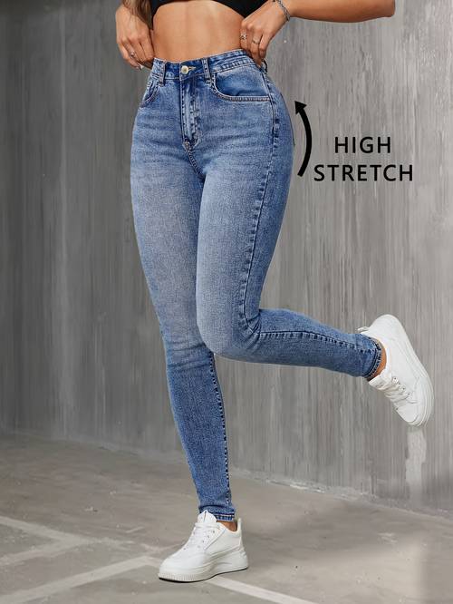 blaue schneeflocken mode stretch skinny hose