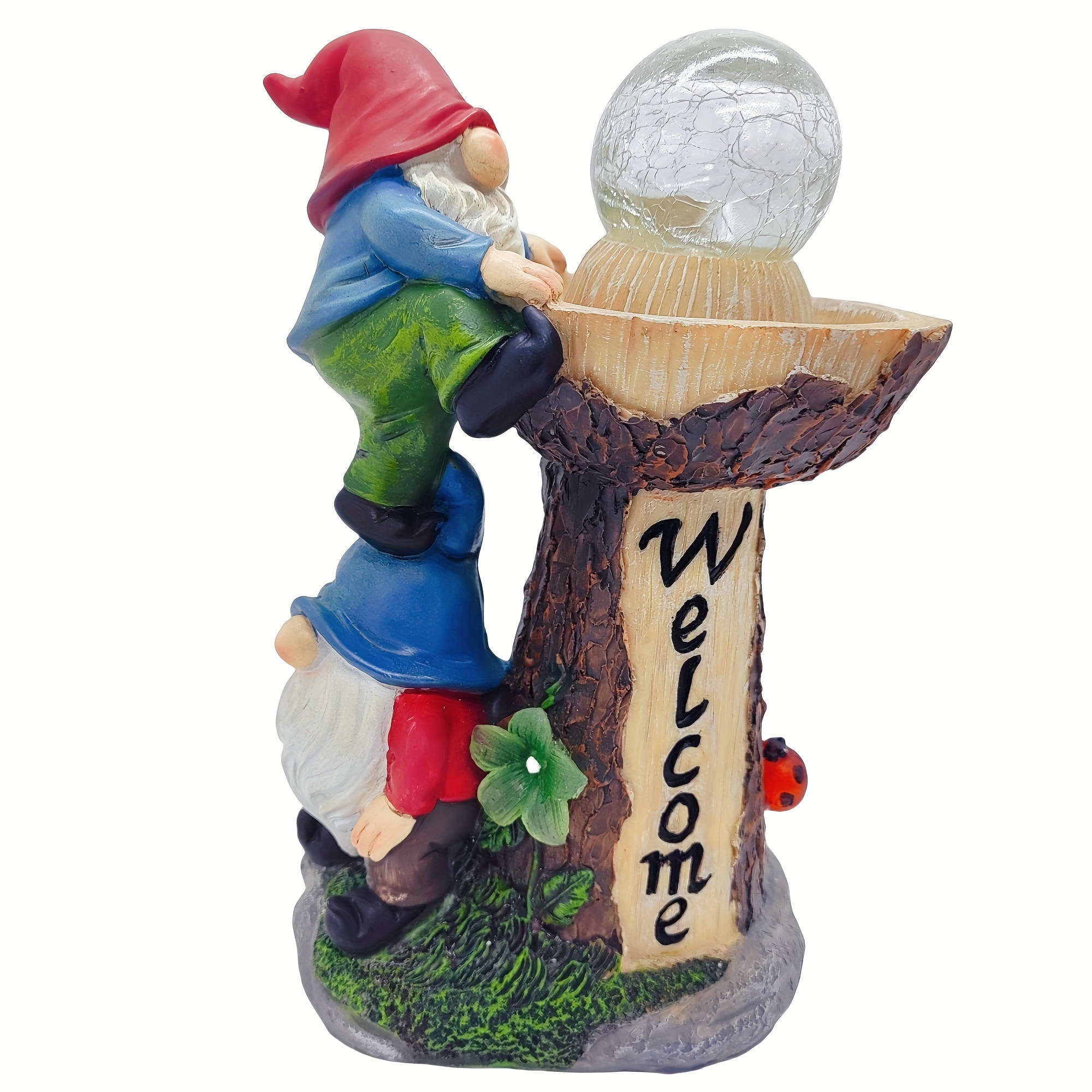 TEMU Solar Outdoor Decoration Porch Welcome Gnome Statue Led Fountain Light Garden Decor Statue For Patio Lawn Plant Stand Shed Ip44 Gardening