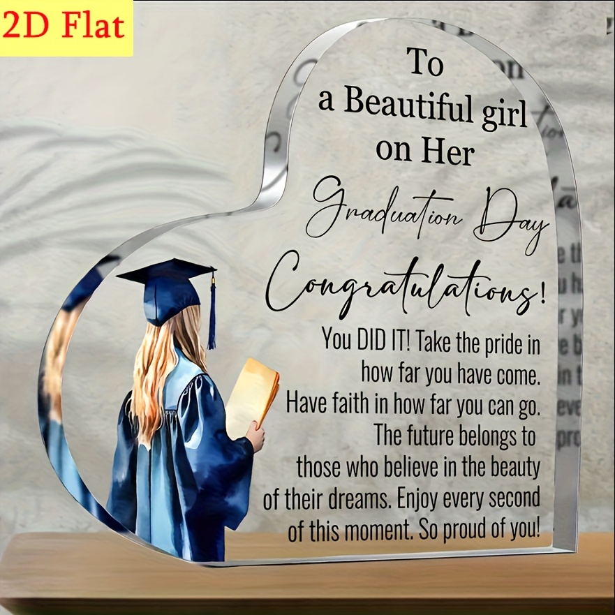TEMU 2d Flat, Acrylic Heart-shaped Inspirational Graduation Gifts For Her Him, High School College Degree Phd Graduation Gifts For Students, Laser