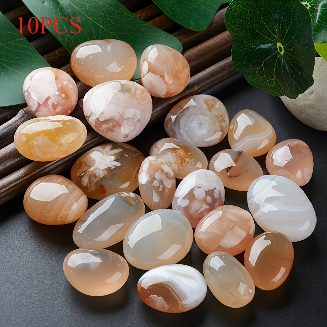 Image of 10/15/20pcs Large Grain Natural Sakura Agate Stones - Polished Transparent Teardrop Pebbles, Suitable For Aquarium Decor, Soft | Earthy Stones, Perfect Gift For Stone Lovers In Pastel And