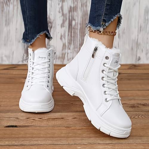 womens lined thermal ankle boots thickened winter ankle boots for ladies side zipper platform winter shoes suitable for commuting daily pairing with pants jeans and casual trousers women shoes