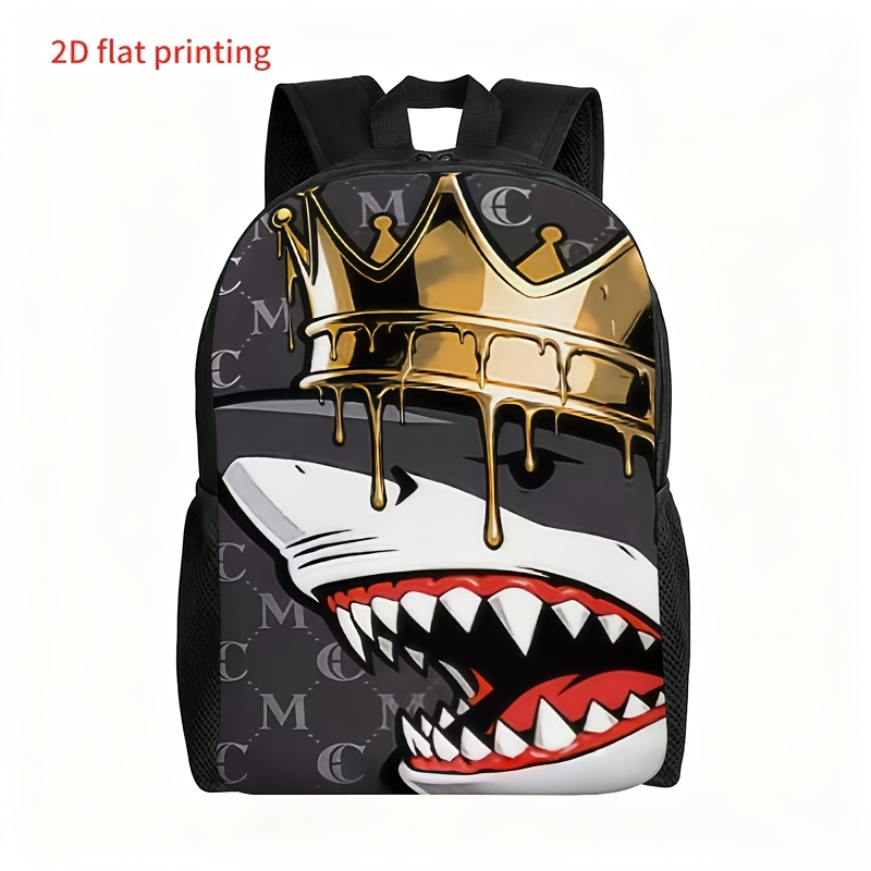TEMU 1pc Graffiti Shark Print Backpack (2d Flat Printing), Lightweight And Wear-resistant Travel Backpack For School, Work, And Travel, Casual And