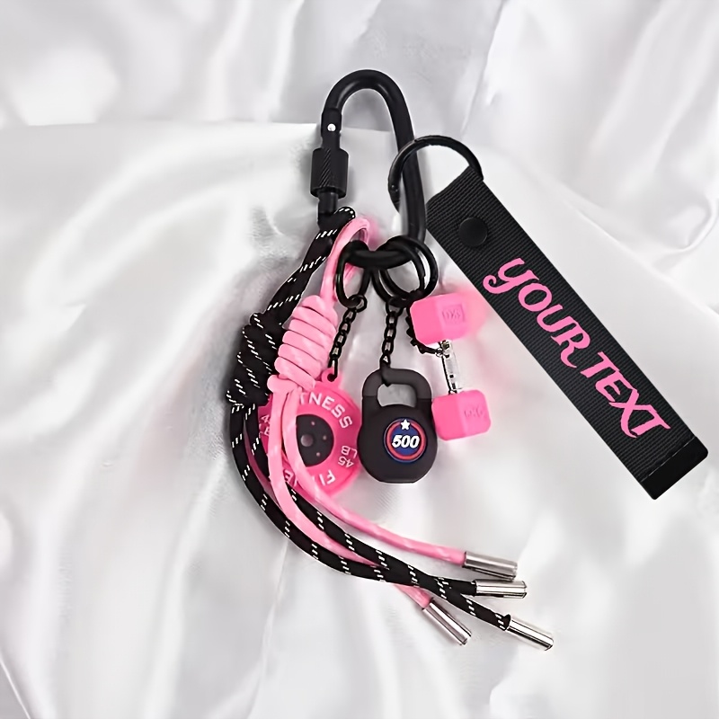 TEMU 2026 Year Personalized Embroidered Custom Keychain, Key Ring - Sports Barbell And Dumbbell Keychain Set, Detachable Design, For Fitness
