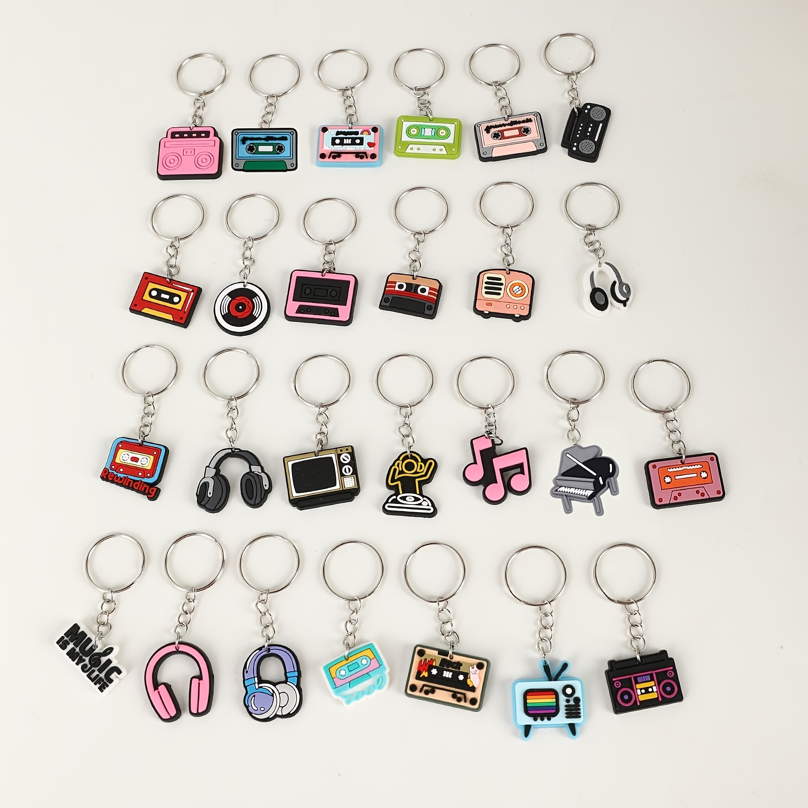 TEMU 26 Cute Cartoon Record Headphone Cassette Note Dj Keychain