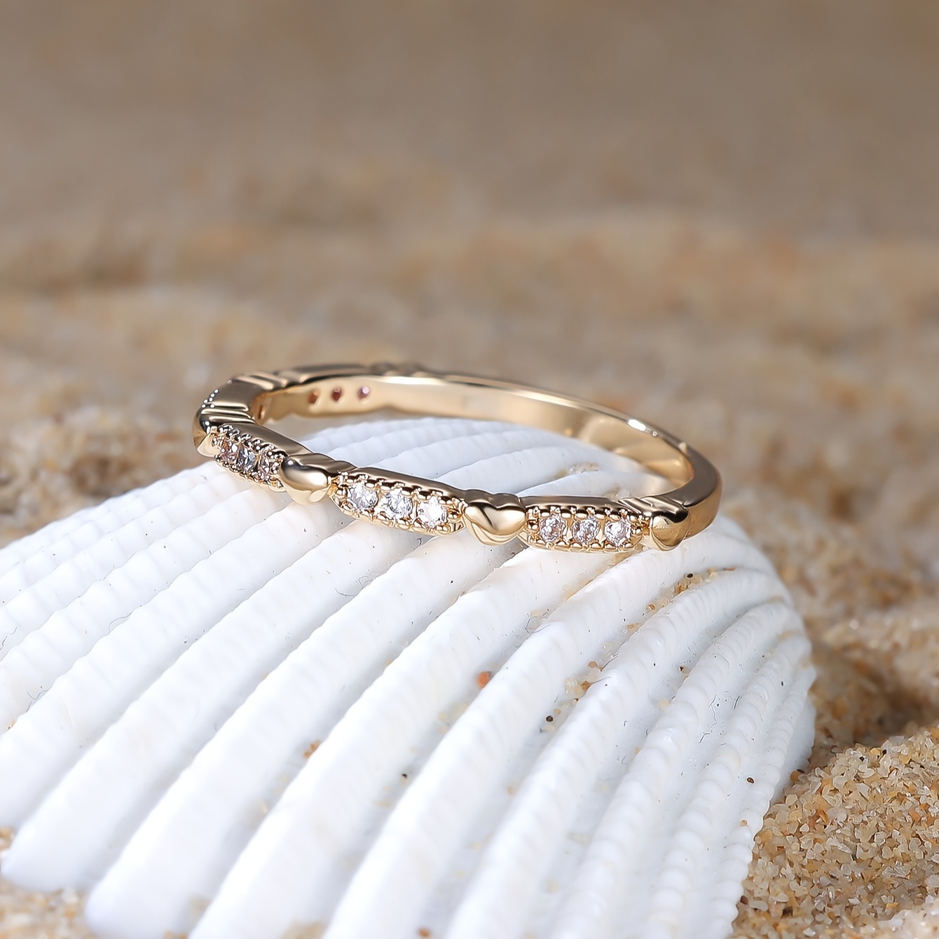 Heart Paved Zirconia Band Ring for Daily Outfits