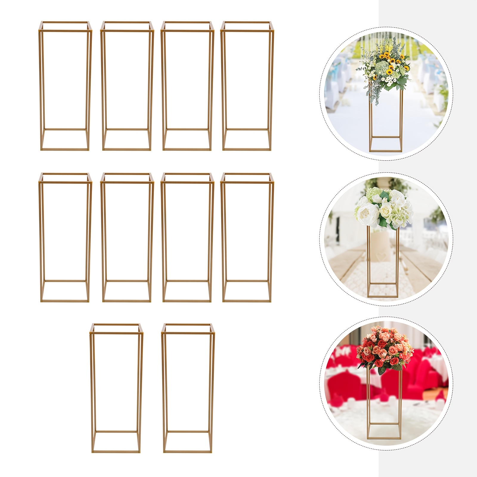 

10 Pcs 23. 6'' Tall Gold Metal Flower Stand Holder High Floral Rack For Wedding Table Centerpieces Decor