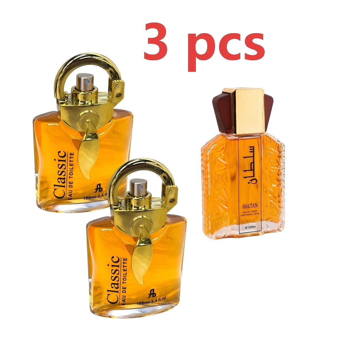 Image of 3pcs Middle Eastern Fragrance Set | Lock- Osmanthus Fruity Scent Perfume (2 X And Square Amber Perfume | Long-lasting Fragrance | Ideal For Gifts And Daily Use On Valentine's Day And Other Holidays