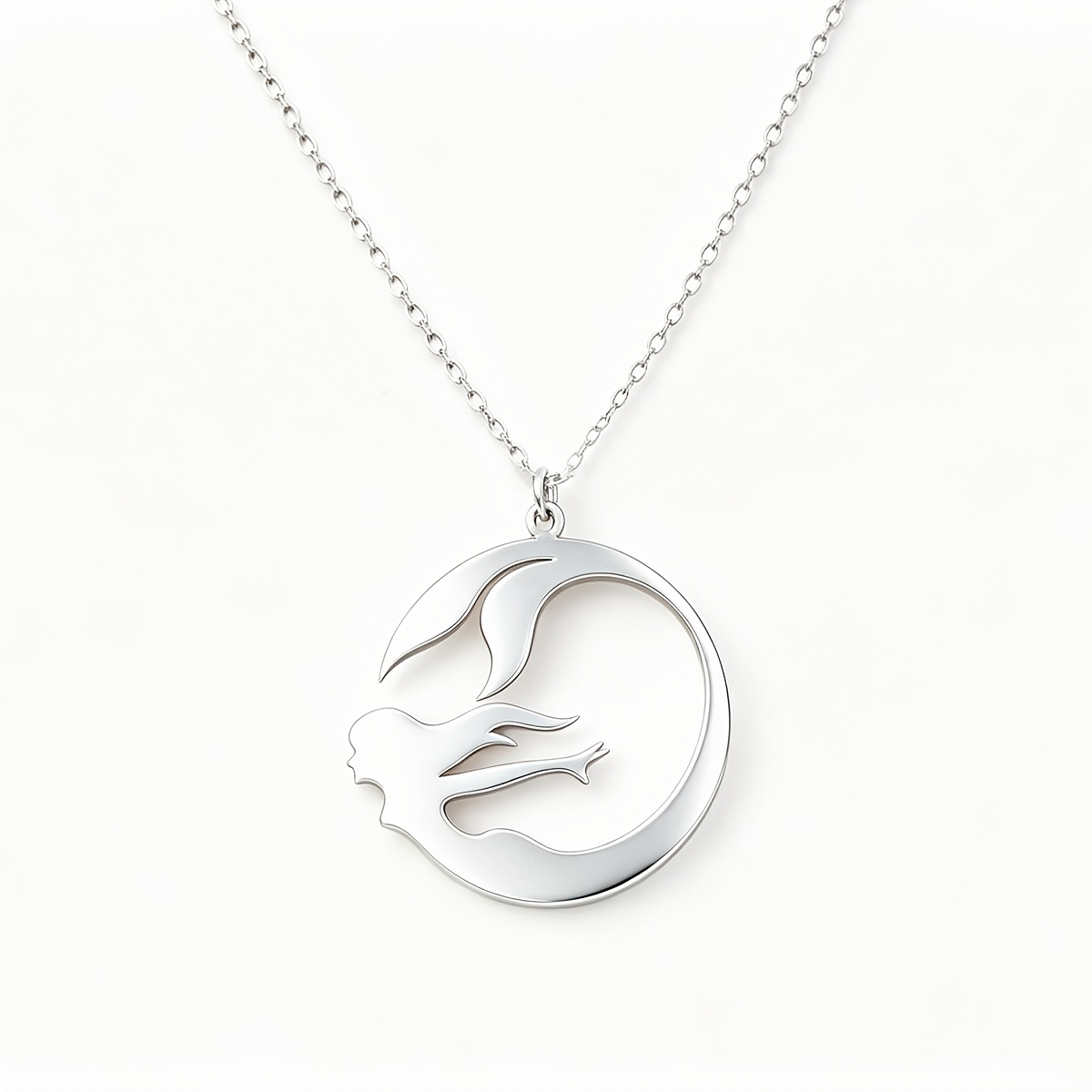 TEMU A 304 Stainless Steel Hypoallergenic Hollow-out Round Mermaid Pendant Necklace, Ocean-themed Mermaid Necklace, Suitable For Daily Men And Women,