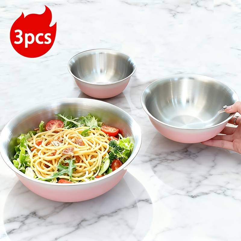 TEMU 3pcs Stainless Steel Mixing Bowls, Gradient Pink Salad Bowls For Mixing, Stirring, Food Prep, Nesting Design Space, Easy To Clean, Home Kitchen