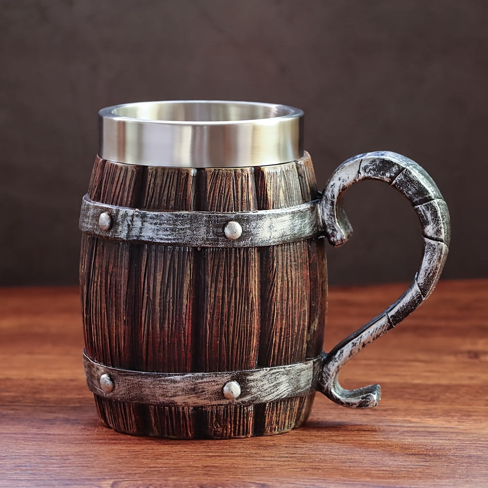 a 20oz large capacity stainless steel cup in   of a   resembling a wooden beer mug made of resin   cold drinks party bars and as a gift for friends or for a fathers birthday and   Product details 8