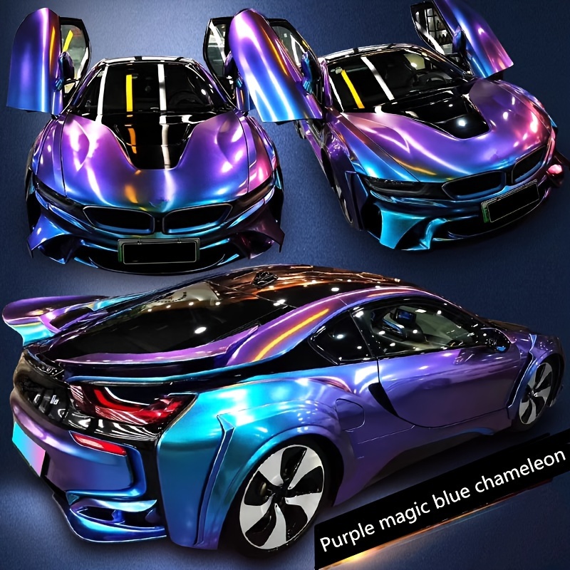 

Chameleon Shine Car Wrap - Diamond Glitter Purple To Blue Gradient Vinyl Film, Pvc Protective Decal For Cars And Motorcycles