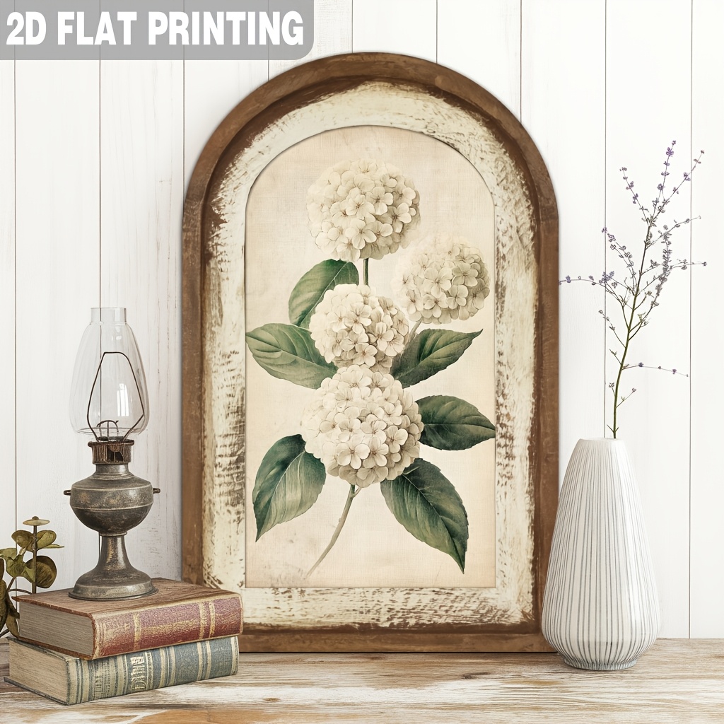 TEMU 2d Flat Vintage Hydrangea Arch Wooden Wall Plaque Suitable For Rustic Decor, An Elegant Botanical Art Piece, Suitable As A Wall Hanging
