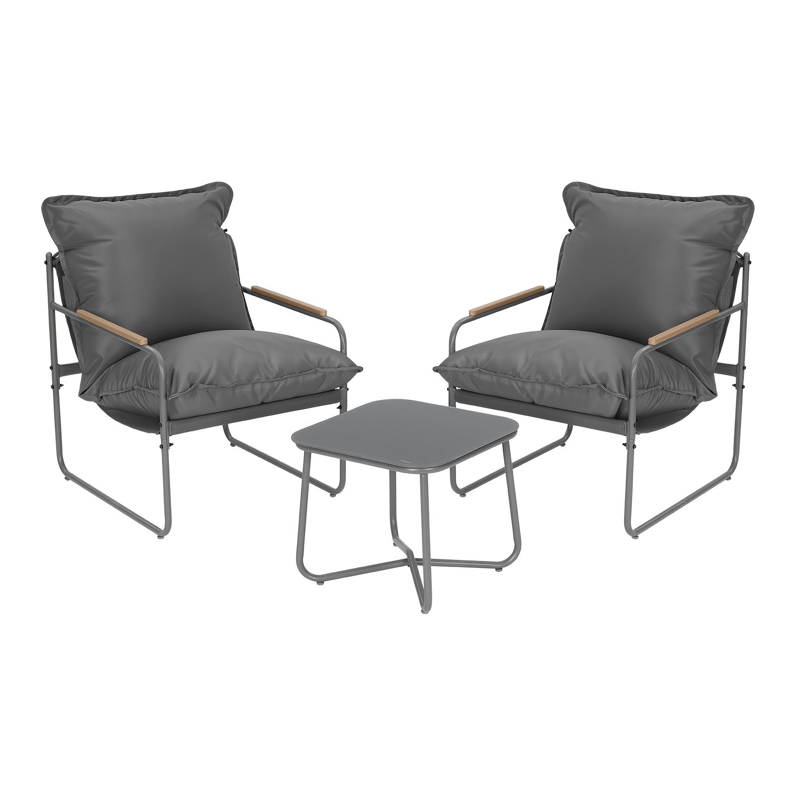 Image of 3pcs Garden Furniture Set, Comprising 2 Armchairs With Comfortable Cushions And 1 Coffee Table, Balcony Furniture, Metal Frame, Ergonomic Garden Chairs, Weight Capacity 160kg, Grey