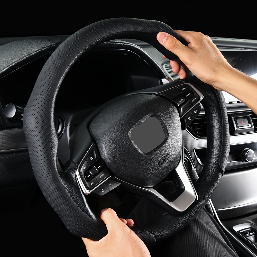 TEMU Housse de volant perforée respirante anti-transpiration, style fin, antidérapante et respirante, accessoire auto universel, convient pour SUV,