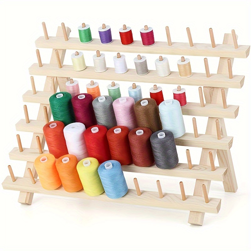 

60-spool Wooden Thread Holder - Versatile Sewing & Embroidery Organizer With Hooks, Ideal For Hairbands & Craft Supplies Storage