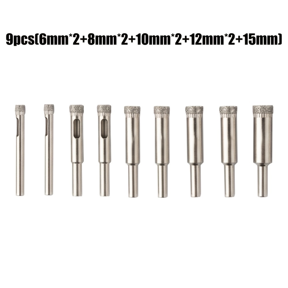TEMU Glass Drill Bit Set, 9pcs (6mm X 2, 8mm X 2, 10mm X 2, 12mm X 2, 15mm) Diamond Drill Bits, Suitable For Glass, Tile, Marble, Etc