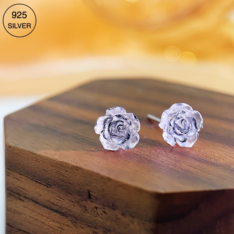 S925 Pure Silvery Flower Style Earrings Low Allergy