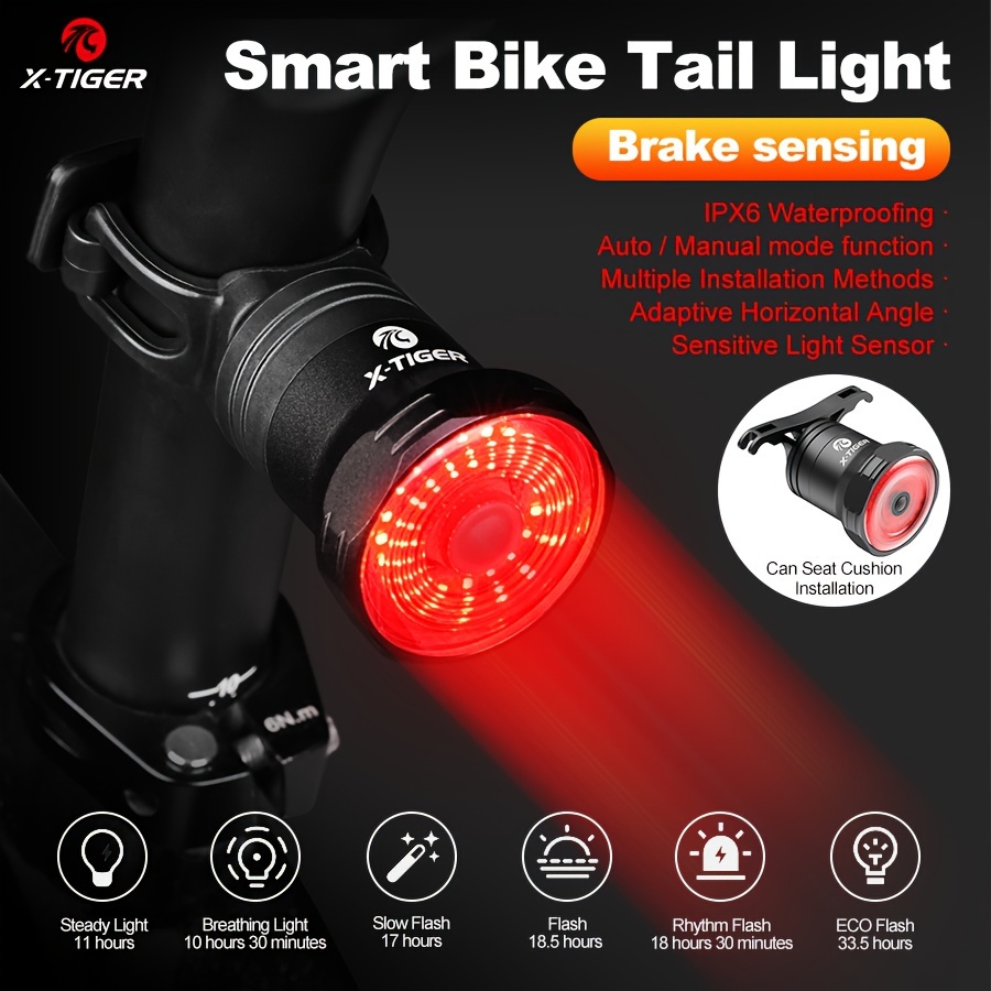 Feu Arrière De Vélo Intelligent – Rechargeable USB-C, Détection De Freinage, étanche, Modes Réglables - 8