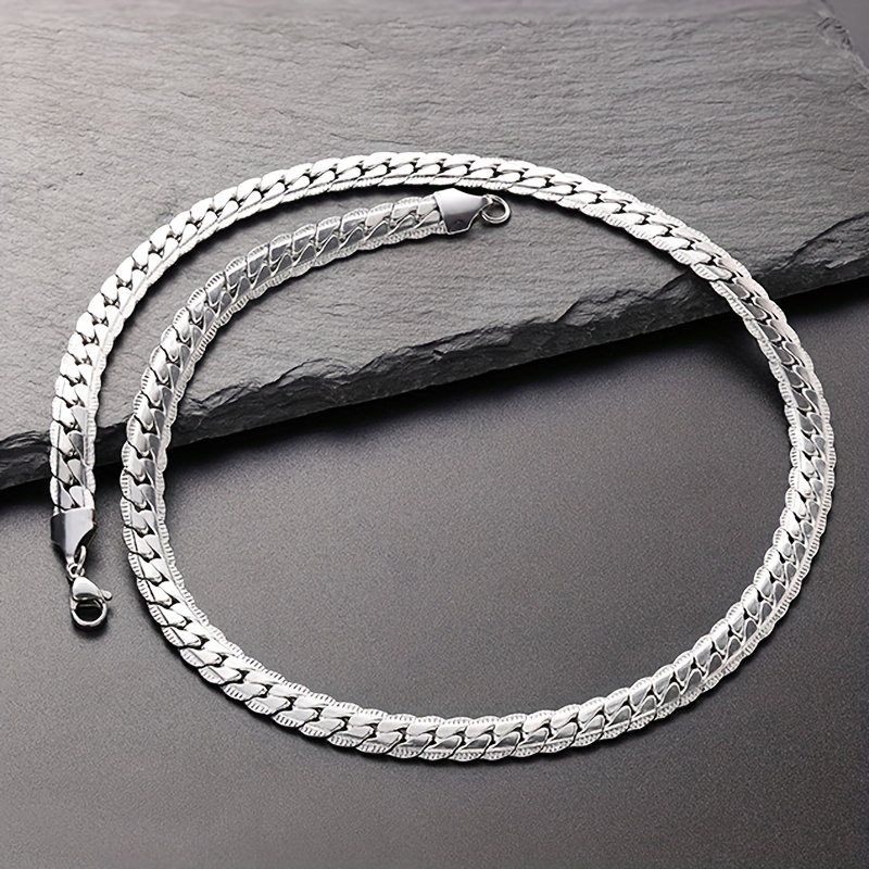 Men's Silvery Stainless Steel Necklace Embossed Design