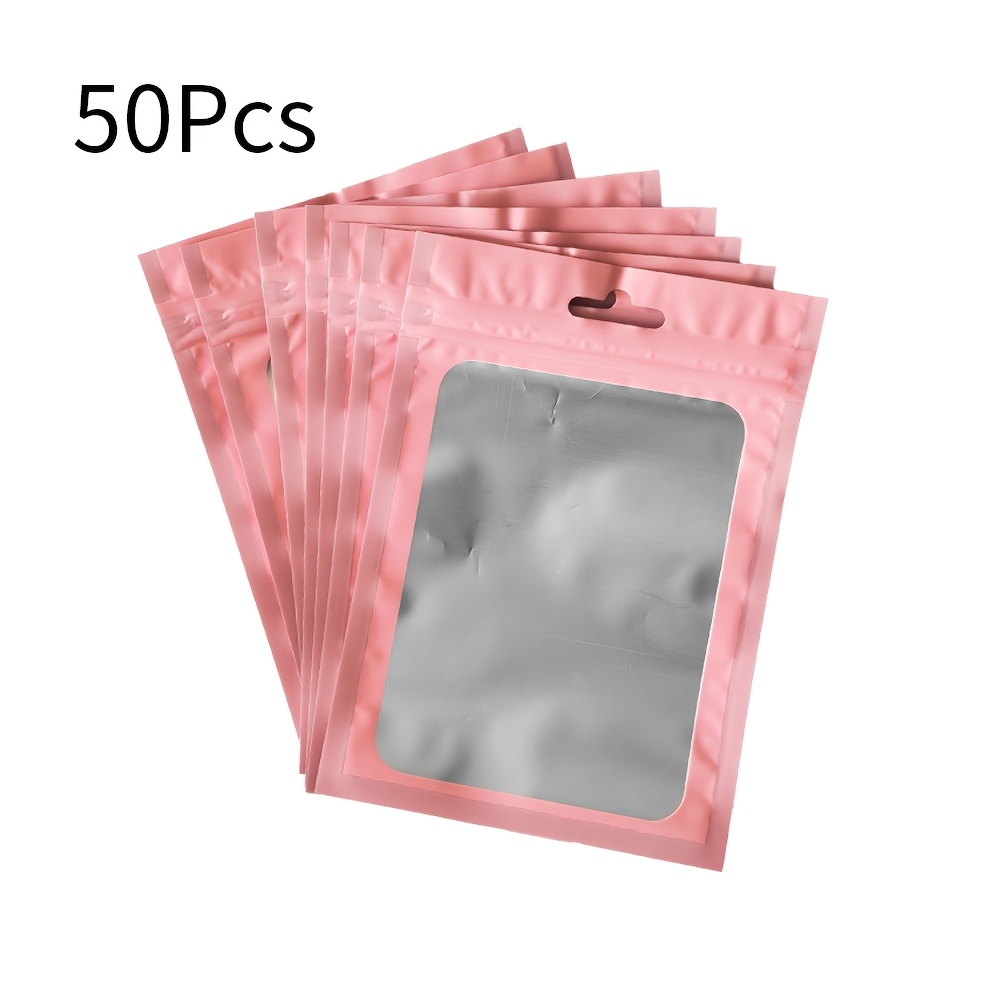 E-shop 50 Stück Pinke Geschenkverpackungsbeutel, Klare Displaybeutel für Schmuck und Zubehör, Wiederverschließbare Antioxidations-Schmuckbeutel,