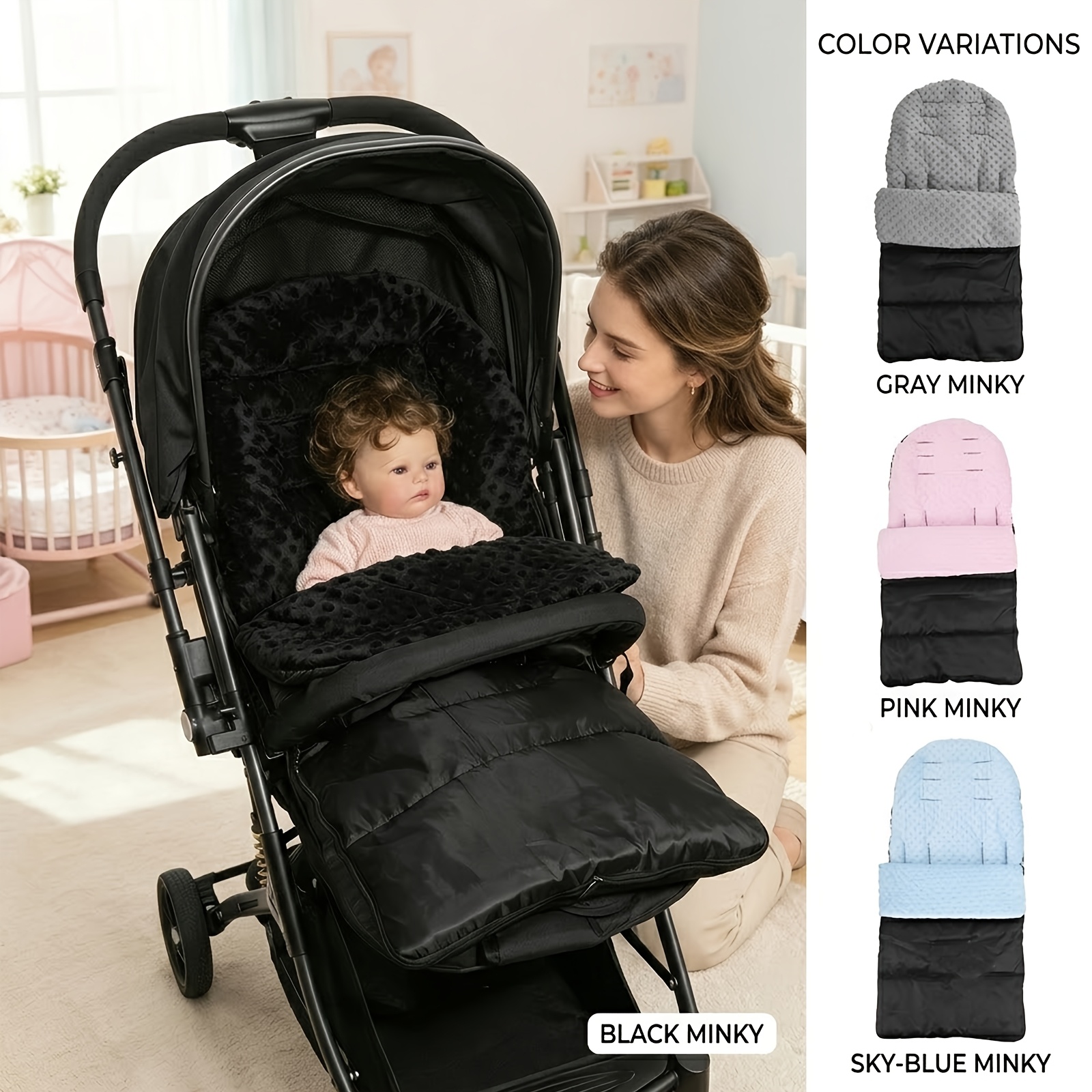Windproof Thermal Seat Cushion for Strollers, Double-Layer Fabric