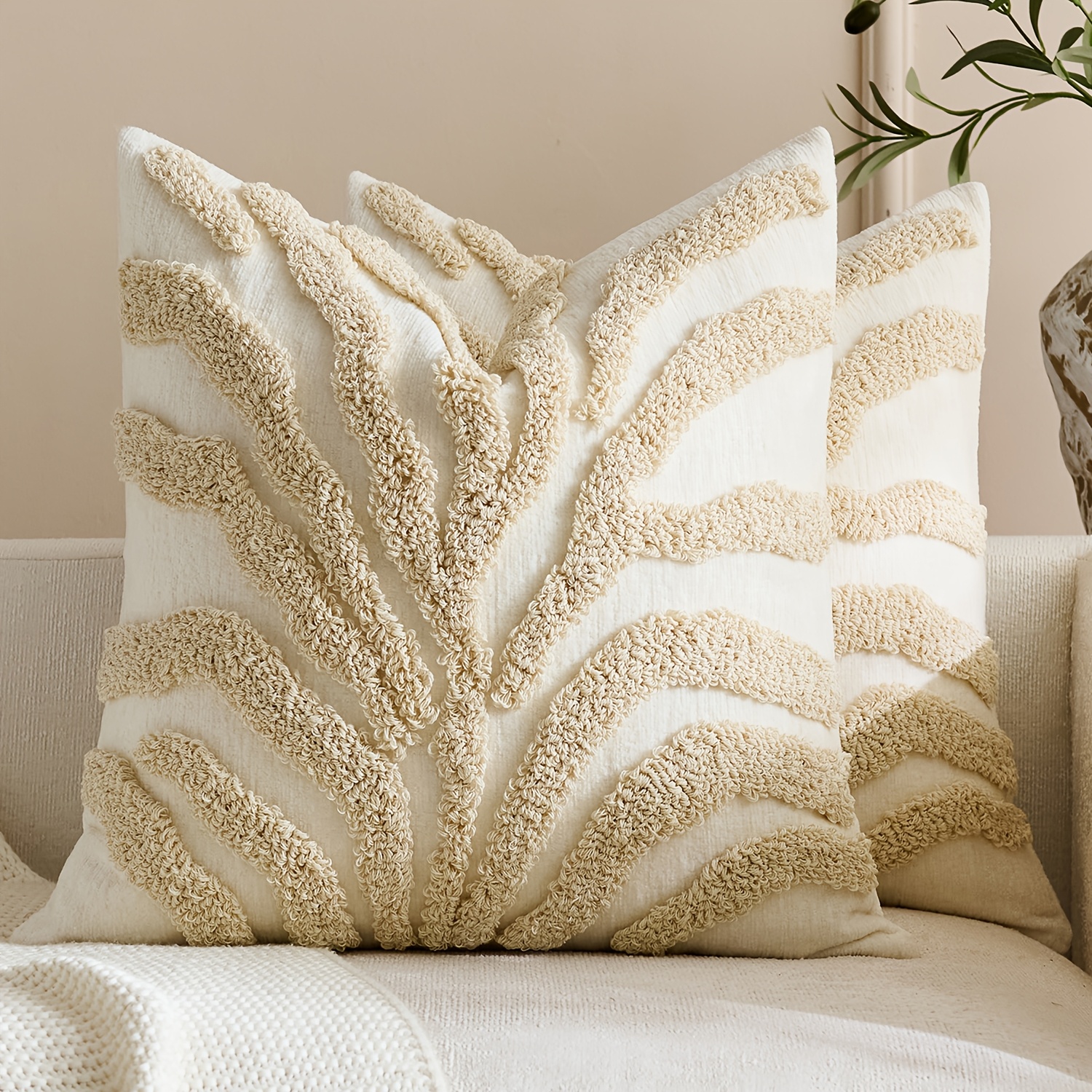 Set of 2 Tufted Pillowcases, Bohemian Style Decorative Cushion Covers, Suitable for Living Room, Bedroom, Sofa (Pillow Inserts Not Included)