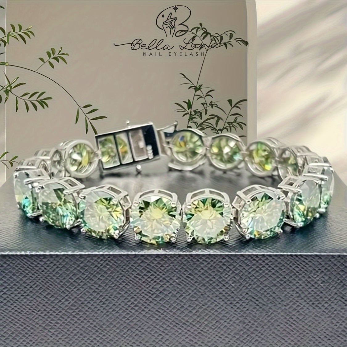 TEMU 1 S925 Silvery With 85ct Green Moissanite Bracelet Popular Couple Holiday Gift For Halloween Christmas Valentine's Day Marathon