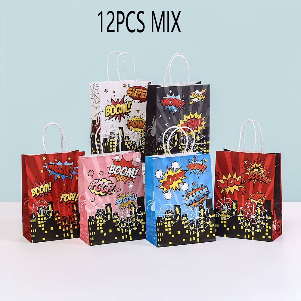 TEMU 6/12pcs Paper Hero Picture Bags For Birthday Events And Party, Durable Paper Material, Perfect For Party Decorations