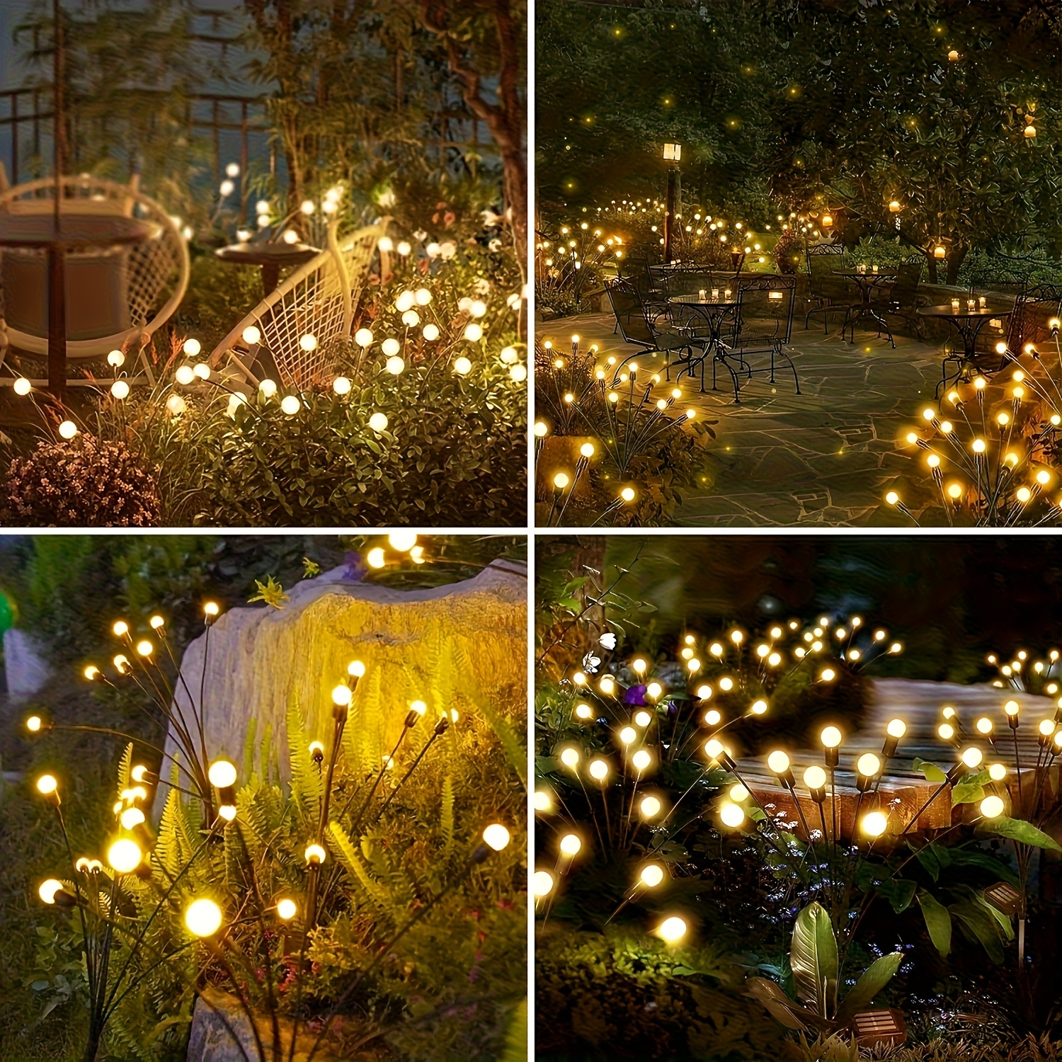 6/8/10-Light Solar Lawn Lamp for Yard, Illuminated Diode Wind Drive Firefly Ground Stake Light, Garden Ramadan Decoration Festival Lamp, Energy-Efficient Switch Control, Detachable Spotlight, Plastic Material, Solar-Powered, Outdoor Lighting